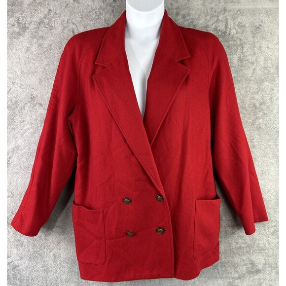 Susan Bristol Womens 12 Red 100% Wool Coat Jacket Double Breasted Buttons **Read - Picture 1 of 12